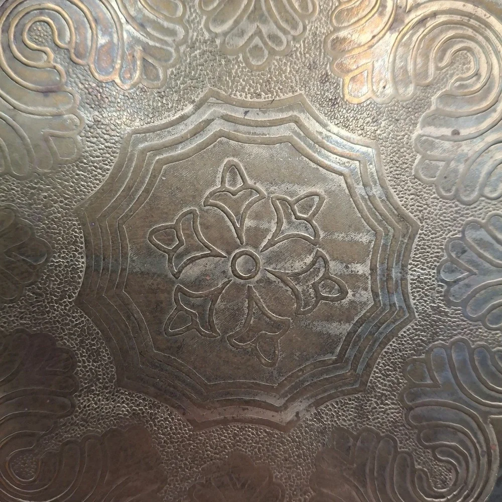 Brass Scalloped Dish Tray Etched Floral Swirl Valet Trinket Catchall Vtg 6.5